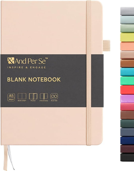 &And Per Se Blank Sketch Notebook, A5 Hardcover, 160 Pages 100gsm Thick Paper, Unlined Journal for Drawing, Doodling, Hand Lettering – Creative Gift for Artists, Designers, Writers (Light Apricot)