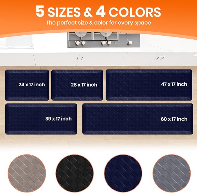 4/5 Inch Extra Thick Kitchen Mats for Floor,Non Slip Anti Fatigue Kitchen Rugs,Waterproof Stain Resistant Sink Mat,Cushioned Standing and Comfort Mats for Office (17"x24" Blue)