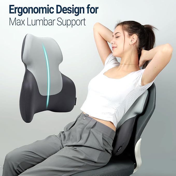 Season Guard Back Support Pillow, Lumbar Pain Relief Cushion for Office/Car | Ergonomic Design, 60D Memory Foam, Cooling Cover, Support Full Spine, Fits Chairs & Cars, Relieve Back Pain, Improves Posture