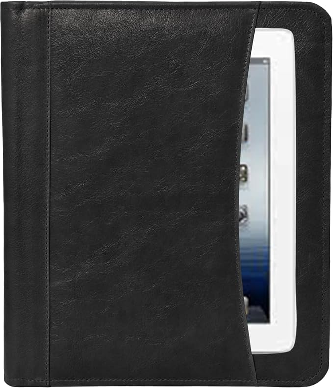 Genuine Leather Portfolio Organizer with Zipper for Men Women, Padfolio Business Resume A4/Pad, Folder Organizer, Legal Pad Holder with Card Slots, Zippered Padfolio for Business Documents, Black