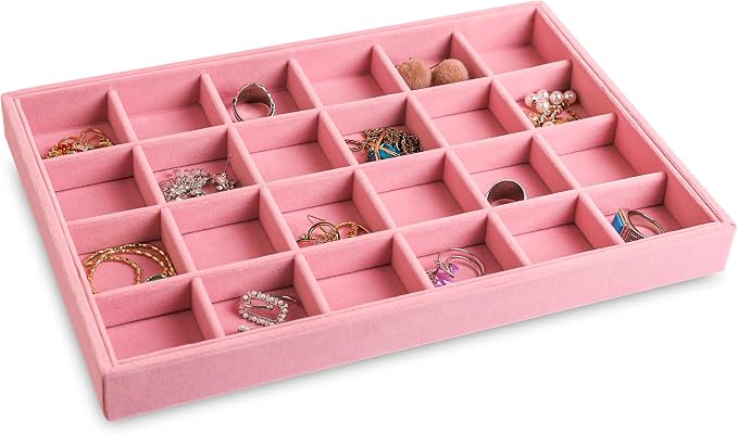 Jewelry Trays for Drawer,Set of 2 Jewelry Organizer and Storage | Velvet Material,Stackable,Adjustable Dividers,Drawer Inserts for Rings Studs Bracelet,Earring Organizer for Women Girls