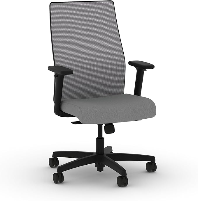 HON Ignition 2.0 Mid‑Back Ergonomic Office Chair, Mesh Task Desk Chair with Lumbar Support, Standard Synchro‑Tilt, Height and Width Adjustable Arms, Black Frame, Frost