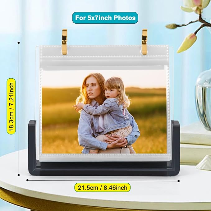 ZEEYUAN 5x7 Desktop Photo Album Acrylic 5x7 Desk Flip Photo Album on Stand, Photo Gifts for Grandma Mothers Day Gift for Mom from Daughter Son Fathers Gifts for Dad