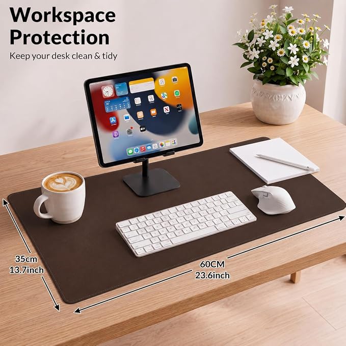 AFIING Cork Desk Mat, Coffee, 23.6" x 13.7",Desk Pad Protector | Dual-Sided & PU Leather, Waterproof, Non-Slip for Mouse Pad, Writing, Home Office& Laptop