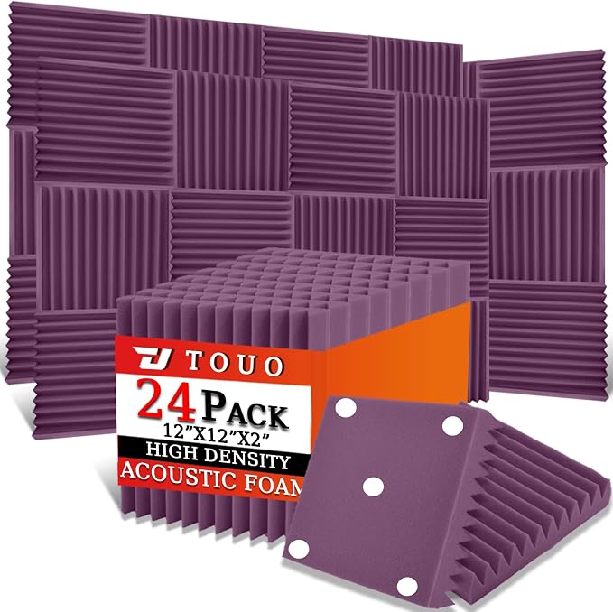 24 Pack Acoustic Panels – Sound Proof Foam Panels for Wall 12"x12"x2", Flame Retardant Wedge Acoustic Foam, High-Density Sound Absorbing Panels for Home Studio(Purple, 2" Thick 24 Pack)