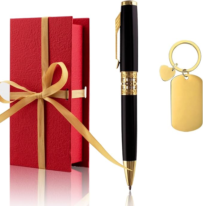 Yastar Personalized Office Pen with a Custom Keychain, Luxury Gift Engraved with your Message Names Company Names Phone Number Gift for Colleague Friends Business Employees