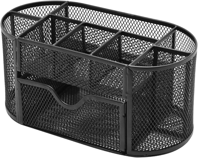 Mesh Desk Organizer, Basics Pen Holder and Desk Organizer with Compartments, Desk Accessories & Workspace Organizers for Office School Home Supplies Teacher Students