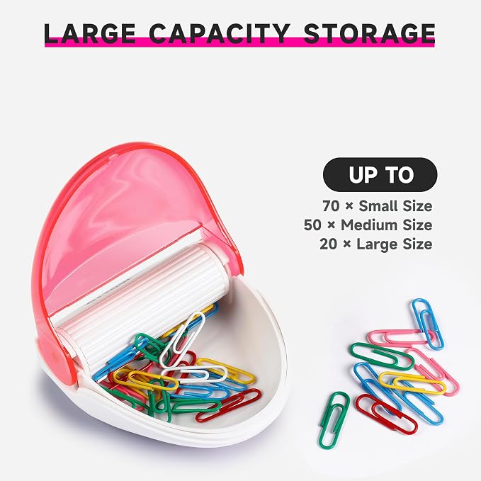 Paper Clip Holder, Magnetic Paper Clip Dispenser with 100pcs 28mm Pink Paper Clips, Cute Office Supplies for Desk Organizer