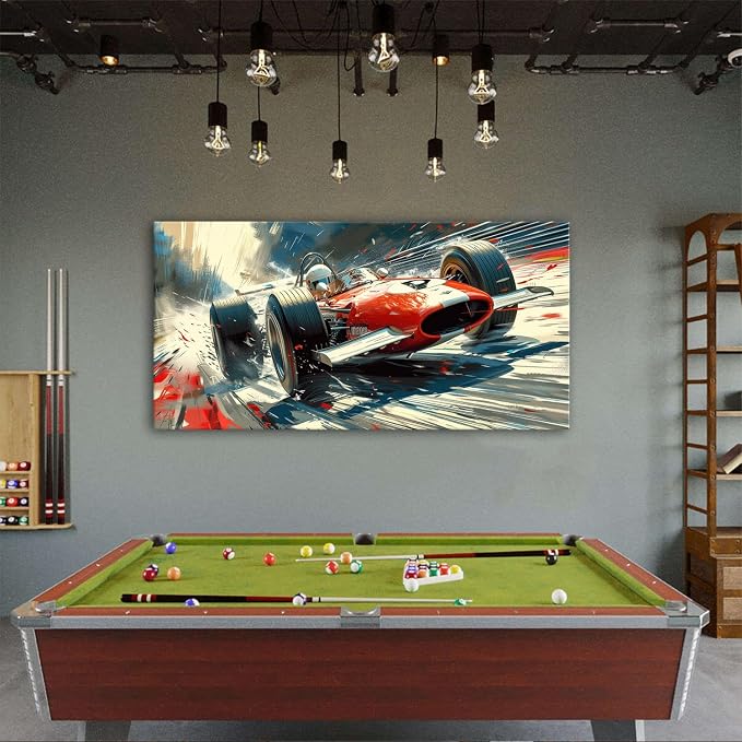 Vintage Formula Race Car Wall Art Abstract Racing Car Canvas Painting Retro Speed Posters for Boys Bedroom Man Cave Garage Office Living Room Home Decoration Open Wheel Motorsport Artwork 30x60"