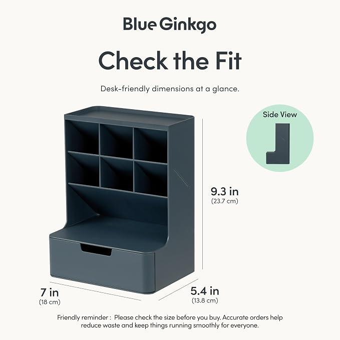 BLUE GINKGO Hive Pen Desk Organizer, Blue, Made in Korea | 6 Compartments. Full Drawer. Everyday Storage.