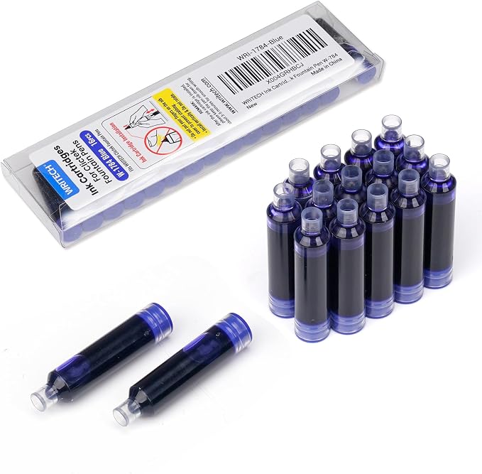 WRITECH W-1784 Cartridge Blue Ink: 16ct Blue Ink Cartridges Set Clictek Fountain Pens
