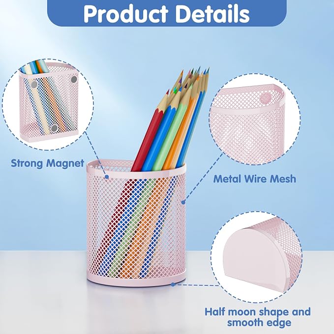 LUCYCAZ Magnetic Pencil Holder - Locker Accessories, 2 Pack Magnetic Pen Holder for Refrigerator for Home School and Office (Pink)