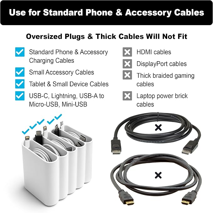 Cable Management Organizer Cord Management, Multiple Slots for Home, Office, Desk, Workshop, Durable Plastic Connectable Cable Organizer, Tangle-Free, Expandable Storage, White