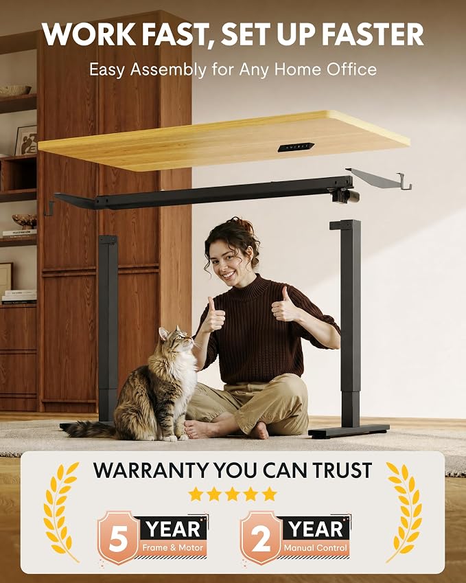 FLEXISPOT EN1 One-Piece Standing Desk, 48"x24" Seamless Desktop Electric Height Adjustable Desk for Home Office, Multi-Monitor Setups & Easy Assembly, Maple (Black Frame)
