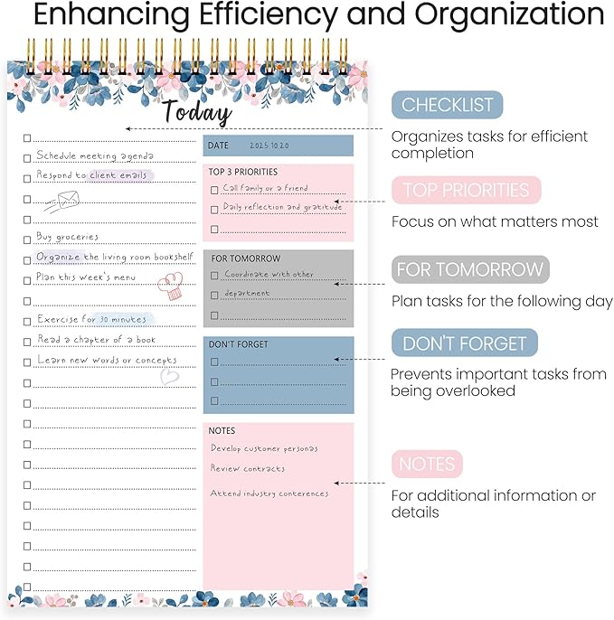 To Do List Notepad - To Do List Notebook for Work with 52 Sheets, Undated Daily Planner Perfect for Enhanced Productivity and Goal Achievement - Blue Petal