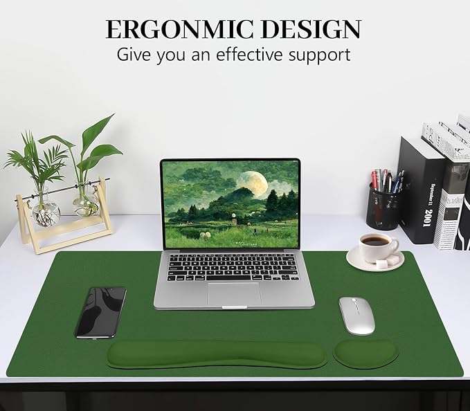 Mouse and Keyboard Pad, 3-in-1 Desk Mat Set, Wrist Rest for Computer Keyboard, Ergonomic Keyboard Wrist Rest Set for Office Home Decor(Olive Green, 31.5" x 15.7")