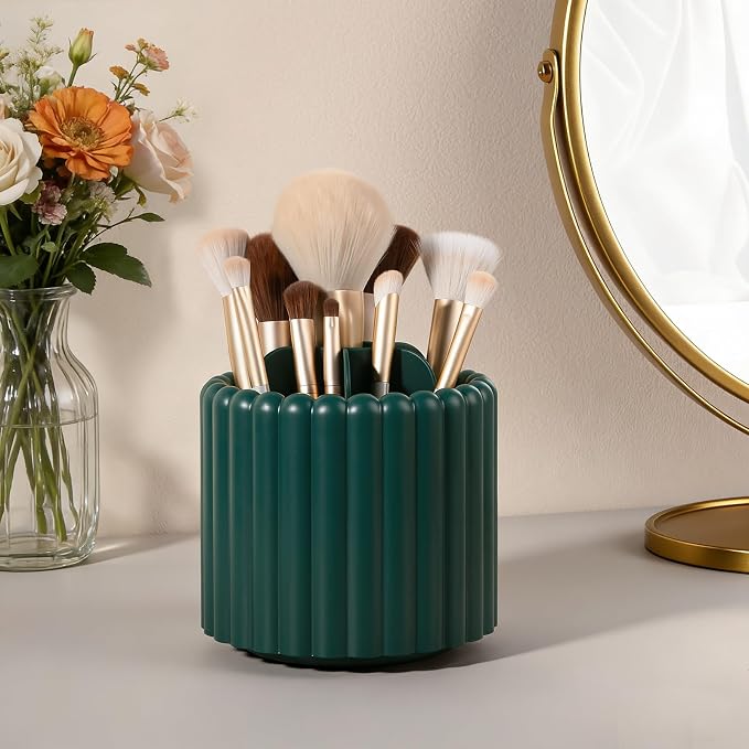360° Rotating Pen Holder for Desk Removable Pencil Organizer, Teal Green | 7 Slots Pen Cup Cute Office Supplies and Accessories Plastic Desktop Storage Box Art Caddy for School, Work, Home
