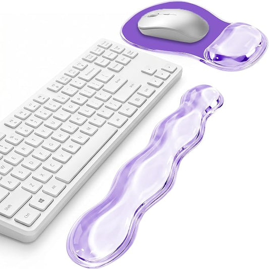 Keyboard Wrist Rest & Ergonomic Mouse Pad with Wrist Rest Set, Cute Transparent Gel Wrist Rest for Keyboard and Mouse, Soft Support for Pain Relief, Office, Gaming Desk Accessories（Purple）