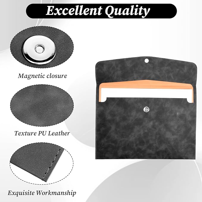Resume Folder, Leather File Folder Black File Folders Travel Document Holder A4 Holders Waterproof Portfolio with Snap Button Closure Filing Files Organizer for Letter Size PU Envelope Case