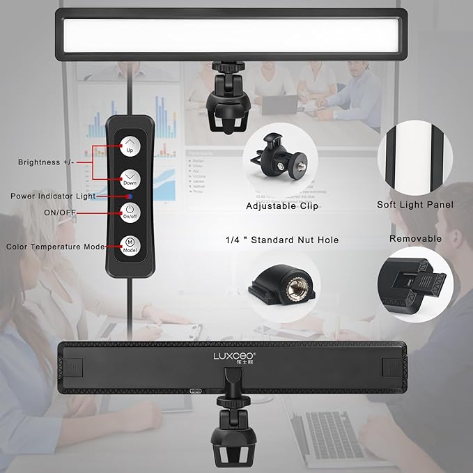 luxceo Video Conference Lighting, Zoom Light for Remote Working, Webcam Lighting for Laptop, Zoom Calls, Live Streaming, Online Class, Self Broadcasting, Video Conference Light Kit for Zoom Meeting