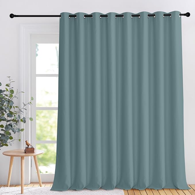NICETOWN Room Darkening Patio Sliding Door Curtain for Bedroom, Greyish Blue Grommet Room Divider Light Blocking Window Treatment Privacy Drapes for Home Office, 1 Panel, W120 x L108