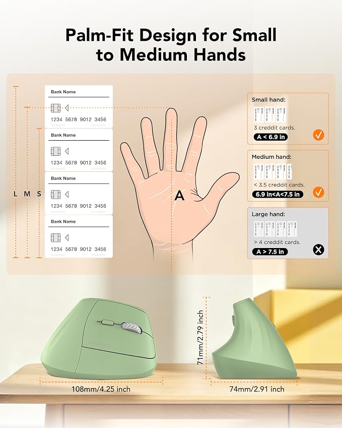 KYSONA Ergonomic Mouse Wireless, Bluetooth Vertical Mouse, 5-Level Adjustable DPI, 2.4G Silent Switch Mice for Windows, MacOS, IPadOS, Laptop, PC, Olive Green