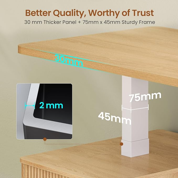 SEDETA Modern Fluted Electric Standing Desk, 63" Height Adjustable Computer Desk with 3 Drawers, Storage Shelves, Power Outlets, Wood Home Office Stand up Desk for Work, Study, Writing, Oak