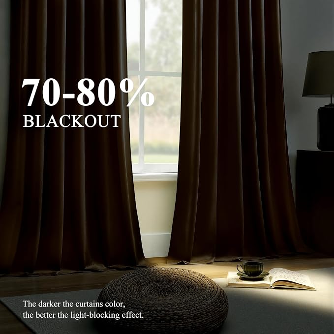 Brown Velvet Curtains Extra Long Room Darkening Drapes Super Soft Luxury Thermal Insulated Soundproof Privacy Window Curtains for Bedroom Living Room, Back Tab Rod Pocket, W52 x L108, 2 Panels