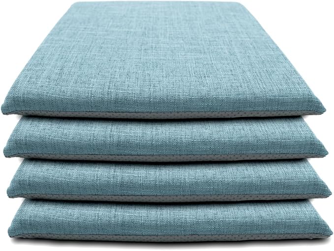 Lifup 4 Pack Chair Cushion Memory Foam Pads, Square Non-Slip Thick Dining Chair Cushions with Ties and Removable Cover for Home Office Restaurant Chair Pads Blue 16 x 16 Inch