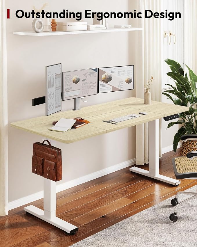 SANODESK Electric Standing Desk, 79 x 32'' Height Adjustable Sit Stand Desk with Large Splice Board Desktop Ergonomic Memory Presets Computer Workstations for Home Office, White Frame/White Wood Grain