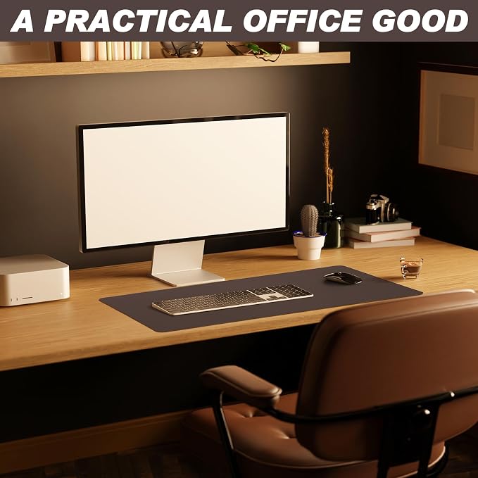 Tegeme Genuine Leather Desk Mat Large Desk Pad 31.5 x 15.7 Inch Non Slip Leather Table Protector with Stitched Edges and Rubber Base Brown Stylish Laptop Mat Smooth Writing for Workspace Home Office