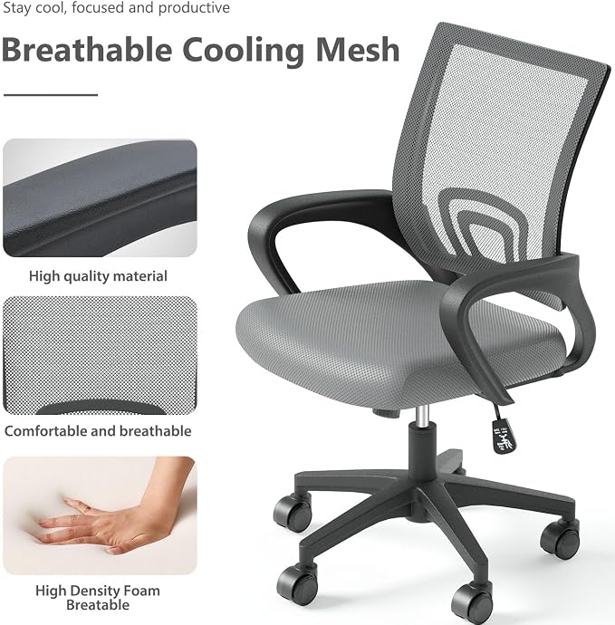 OS MOTOR Ergonomic Mid-Back Mesh Office Chair (Light Gray, 2 Pack) | Lumbar Support, Adjustable Height, Swivel Rolling Design, Comfy Armrest, Home, Office, Work, Study, Gaming, Vanity