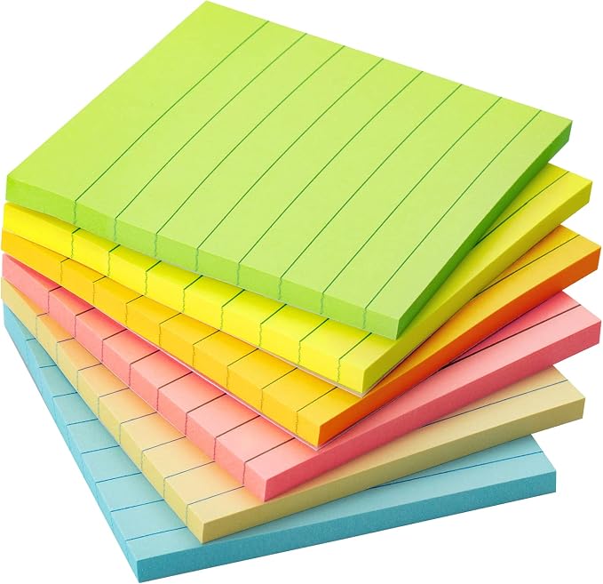 Mr. Pen- Lined Sticky Notes, 3" x 3", 6 Pads, 45 Sheets/Pad, Pastel Color | Sticky Notes with Lines, Ruled Post Stickies, Memo Pads, Self-Stick Note Pad for Office, School, Home, Study & Organization