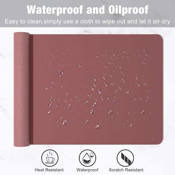 Hsurbtra Desk Pad, 30" x 14" PU Leather Desk Mat, XL Extended Mouse Pad, Waterproof Desktop Blotter Protector, Non-Slip Ultra Thin Large Laptop Keyboard Writing Mat for Office Home, Brick Red
