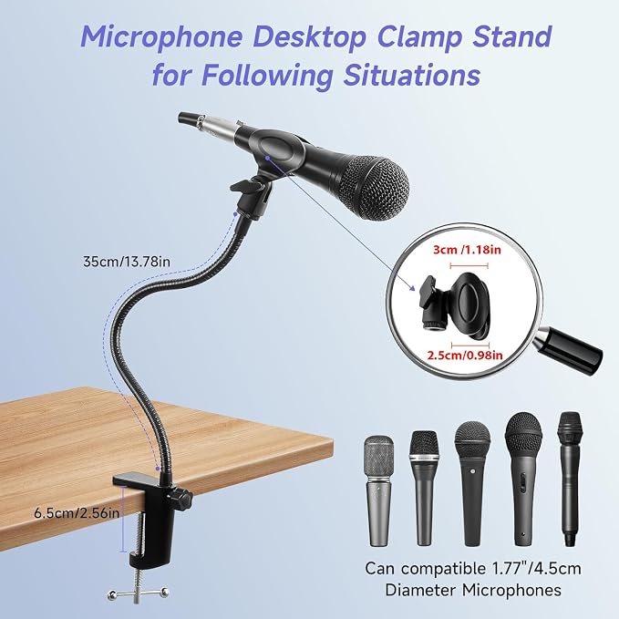 Podium Microphone Holder & Mic Holder -13.78" Flexible Gooseneck Desktop Mic Stands Holder for Lectern Podium Podcast Meetings Lectures Pulpit Streaming Gaming Studio