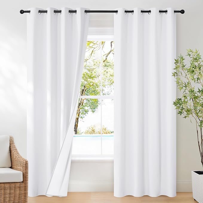 NICETOWN 100% Blackout Window Treatment Curtain, Snow White, 1 Panel, 55 by 86, Energy Smart Thermal Insulated Shade & Blind for Bedroom with Grommet Ring Top