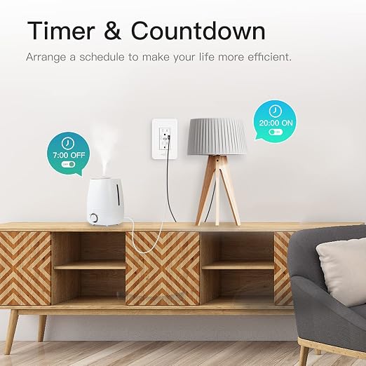MOES Smart USB Wall Outlet Receptacle with Type-C & Type-A Charger, 2.4GHz Wi-Fi in-Wall Plug Socket, Remote Individual Control On/Off 15Amp, No Hub Required