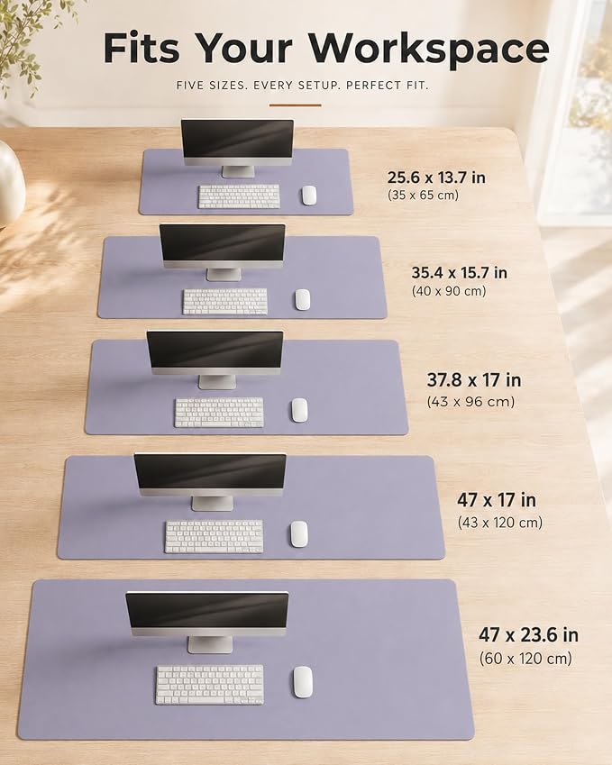 Aothia Dual-Sided Desk Mat, FSC Cork & PU Leather Desk Pad, Large Mouse Pad & Writing Surface for Extended Desk Setup, Non-Slip Waterproof Desk Protector - 47" x 17", Light Purple