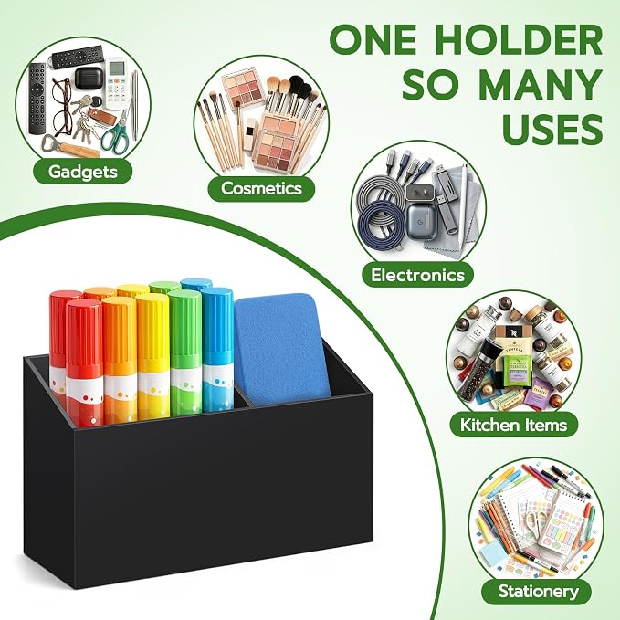 MR.MATE Magnetic Pen Holder, Magnetic Dry Erase Marker Holder for Whiteboard, Non-Slip Pencil Cup Holders for Fridge, Magnet Locker Organizer for Office Classroom Desk Accessories (Black)