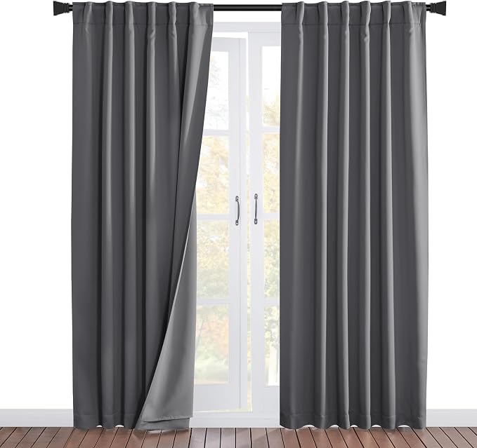 NICETOWN Noise Insulation Curtains 2 Panels, Energy Smart & 100% Blackout Echo of Sounds Reducing Drapes for Sliding Door, Thermal Lined Window Dressing with Back Tab & Rod Pocket(Gray, 62 x 84 inch)