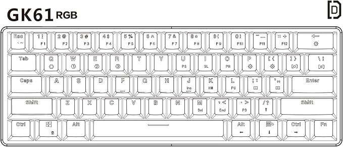HK GAMING GK61 Mechanical Gaming Keyboard - 61 Keys Multi Color RGB Illuminated LED Backlit Wired Programmable for PC/Mac Gamer (Gateron Optical Silver, White)