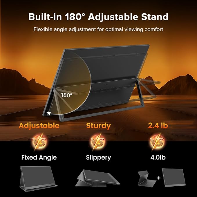 Portable Monitor 18.5'' 120Hz Gaming Monitor, 125%sRGB | 2000:1 | HDR| FreeSync Travel Monitor for Laptop Mac-Book PC, Built-in Stand & Speakers, VESA, USB HDMI Large Second Screen for Game Office