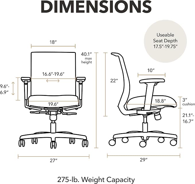 HON Convergence Ergonomic Office Chair, Office Desk Computer Chair, Fog | Fabric ergonomic desk chair with lumbar support, seat glide, adjustable arms and breathable mesh comfort, office decor