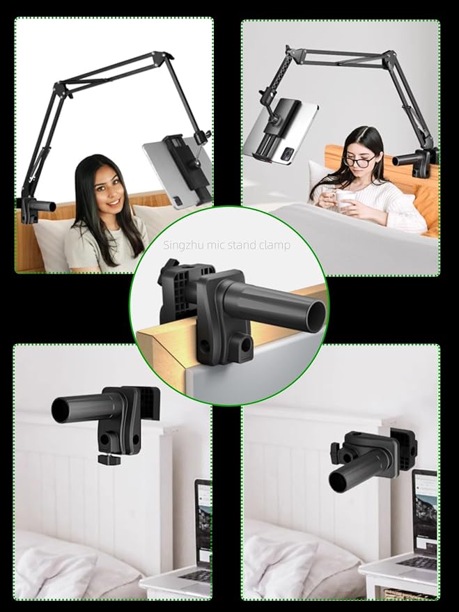 Desk Clamp Mount For Microphone Suspension Boom Scissor Arm Stand Holder, 5 Ways Boom Arm Insert Holes(12mm), Stable Installation on Tables/Beds up to 3.2 inches Thickness (Black)