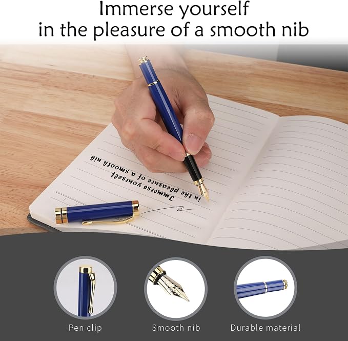Tiankool Luxury Fountain Pen,Fine Nib, Exquisite Pen Gift Set for Men&Women-Includes 10 Ink Cartridges&Ink Converter- Nice Pens - Blue