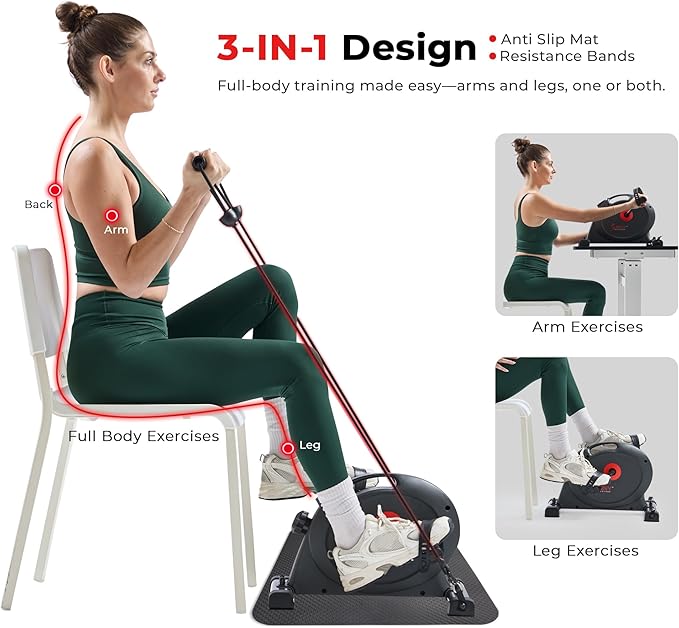 Sunny Health & Fitness Smart Under-Desk Bike Exerciser, Low-Impact Cardio Cycling Equipment for Home/Office, Mini Paddler for Arm/Leg Mobility Training, Free SunnyFit App