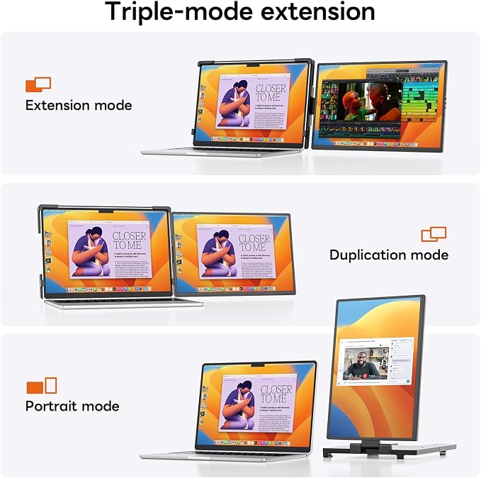 14" Laptop Screen Extender,FHD 1200P IPS Portable Monitor for 14"-17.3" Laptops, Dual Travel Screen Monitor Plug & Play, Laptop Screen Monitor Extender Compatible with Windows/Mac/Android&Chrome OS