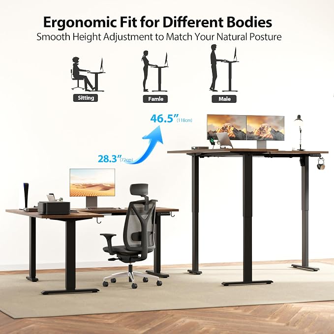 Agilestic L Shaped Standing Desk 63 x 55 inch Adjustable Height, Electric Corner Standing Desk, Sit Stand Computer Table with Splice Board, Vintage Brown