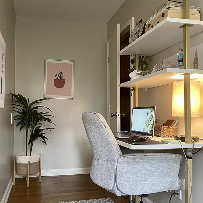 3-Shelf Industrial Wall Mount Ladder Desk, Small Computer or Writing Desk Gold and White for Homes Office School Small Spaces (30"x20"x73")
