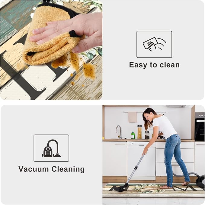 KIMODE Farmhouse Kitchen Runner Rug,17.3" x 59" Anti Fatigue Kitchen Mats for Floor Cushioned,Non-Skid Waterproof Comfort Thick Kitchen Floor Standing Mat for Front Sink,Laundry Room,Home